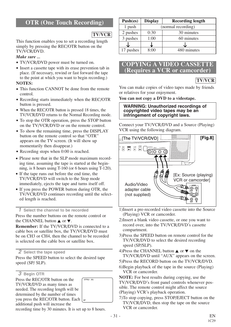 Otr (one touch recording) | Sylvania 6720FDE User Manual | Page 31 / 56
