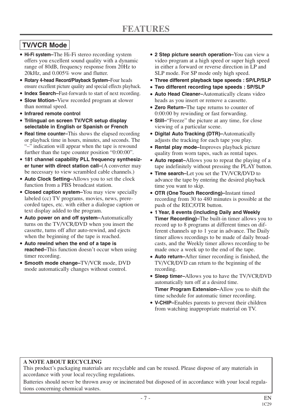 Features | Sylvania 6720FDE User Manual | Page 7 / 56