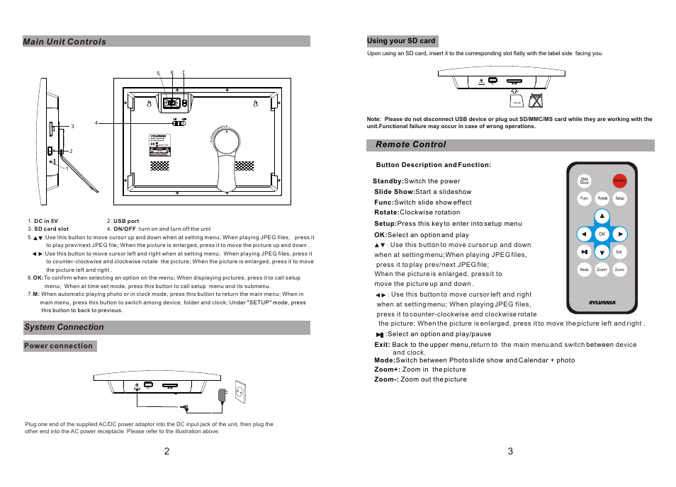 Т³гж 3, Dc i n 5 v dc in 5v dc in 5v | Sylvania SDPF1079 User Manual | Page 3 / 5