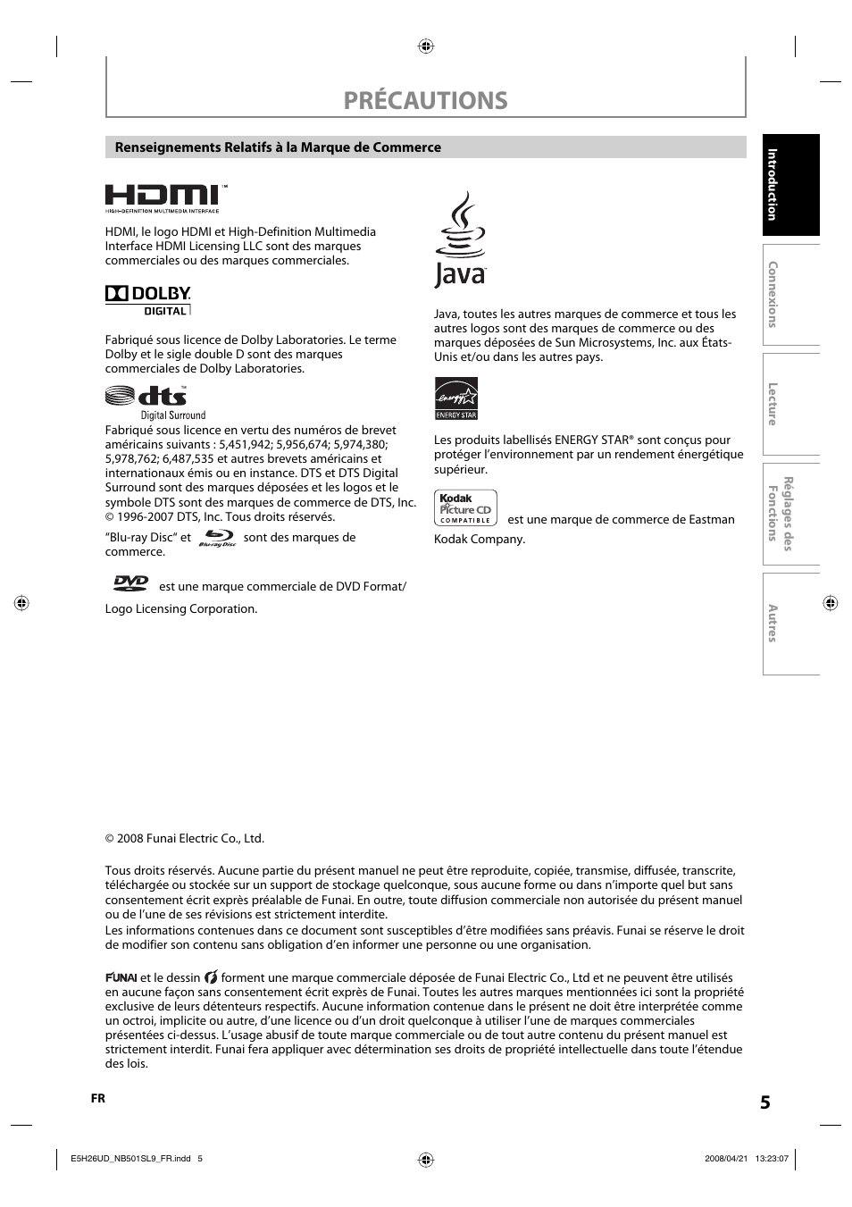 Précautions | Sylvania NB501SL9 User Manual | Page 105 / 148