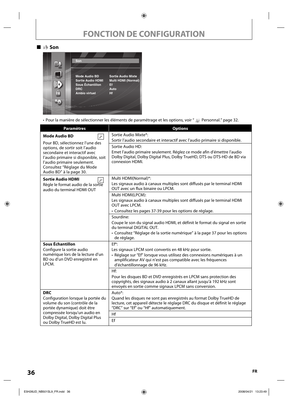 Fonction de configuration | Sylvania NB501SL9 User Manual | Page 136 / 148