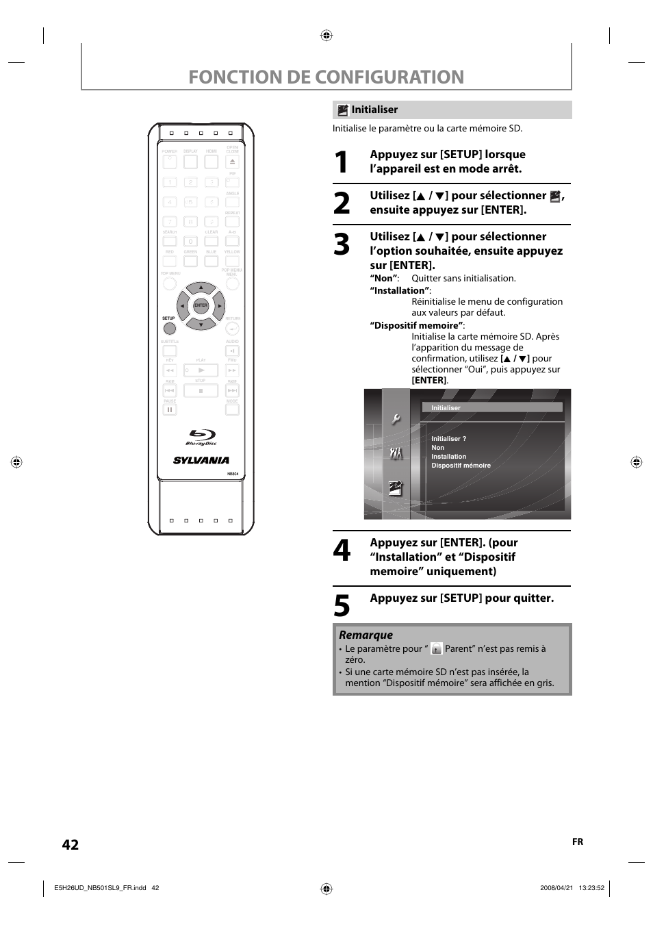 Fonction de configuration | Sylvania NB501SL9 User Manual | Page 142 / 148