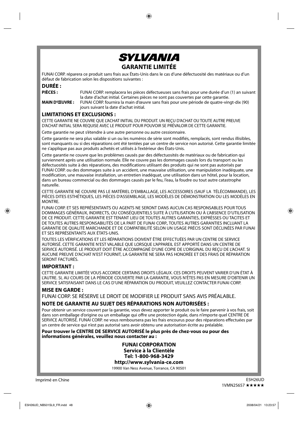 Garantie limitée | Sylvania NB501SL9 User Manual | Page 148 / 148