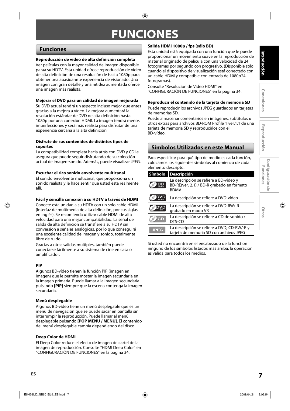 Funciones, Símbolos utilizados en este manual | Sylvania NB501SL9 User Manual | Page 58 / 148