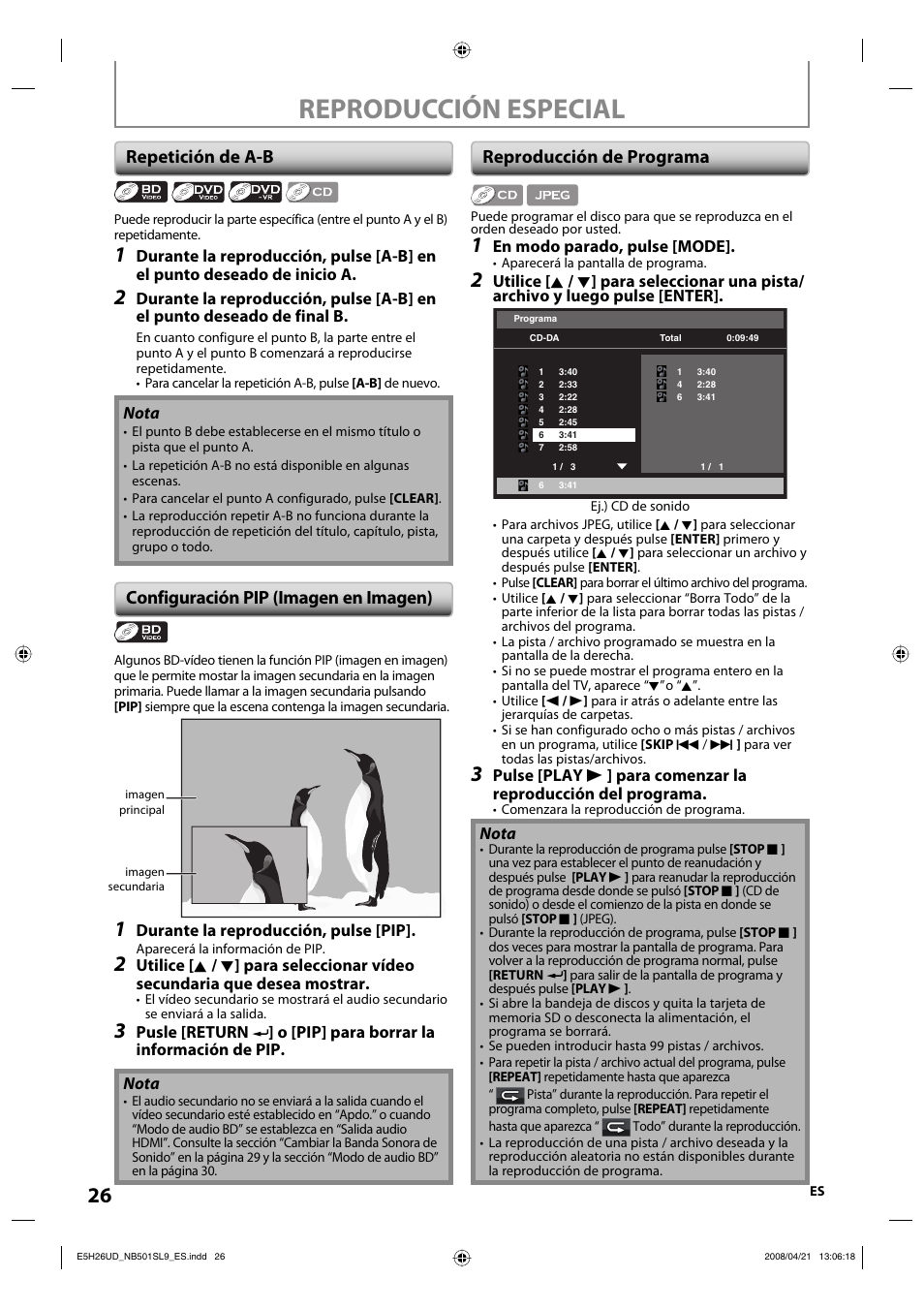 Reproducción especial, Repetición de a-b, Configuración pip (imagen en imagen) | Reproducción de programa | Sylvania NB501SL9 User Manual | Page 77 / 148