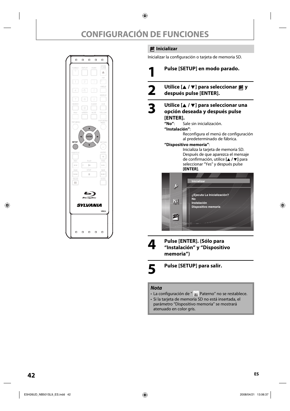 Configuración de funciones | Sylvania NB501SL9 User Manual | Page 93 / 148