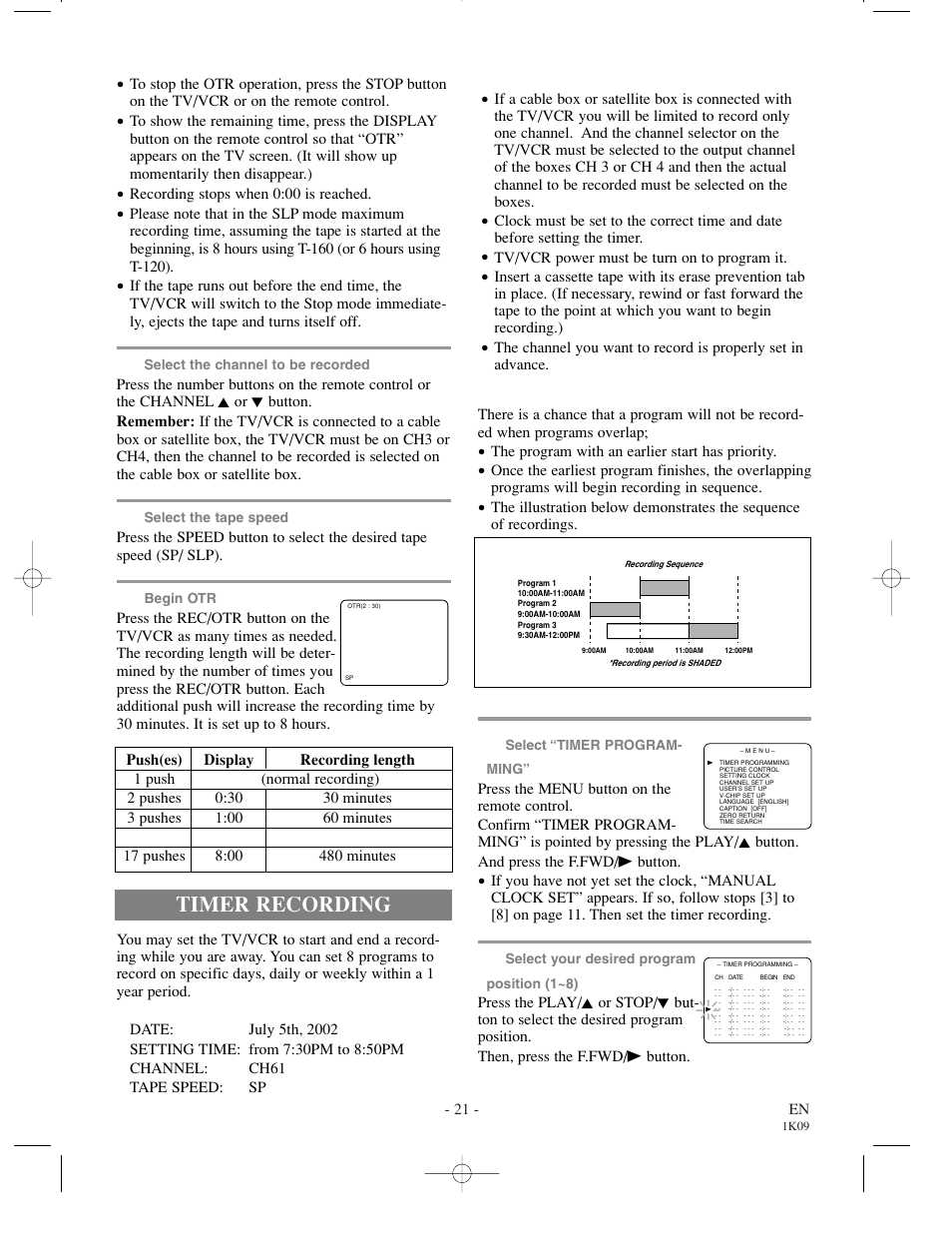 Timer recording | Sylvania SRC2213 User Manual | Page 21 / 32