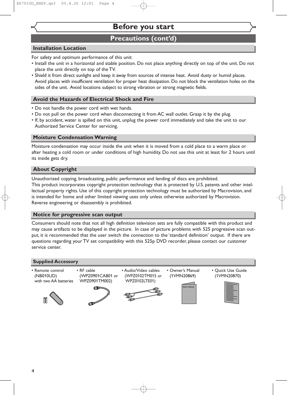 Before you start, Precautions (cont’d) | Sylvania DVR95DF User Manual | Page 6 / 82
