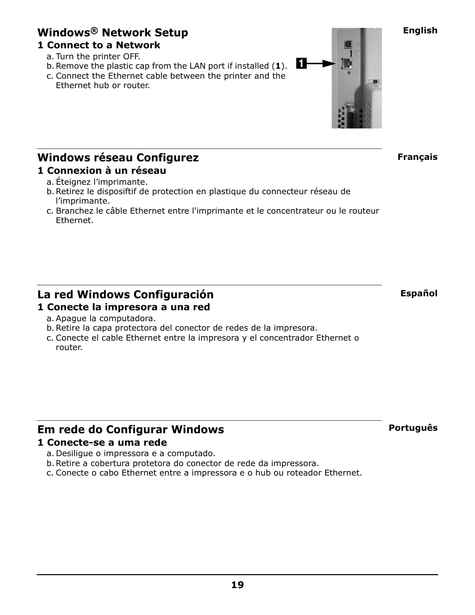 Windows, Network setup, Windows réseau configurez | La red windows configuración, Em rede do configurar windows | Oki 6150 User Manual | Page 19 / 40