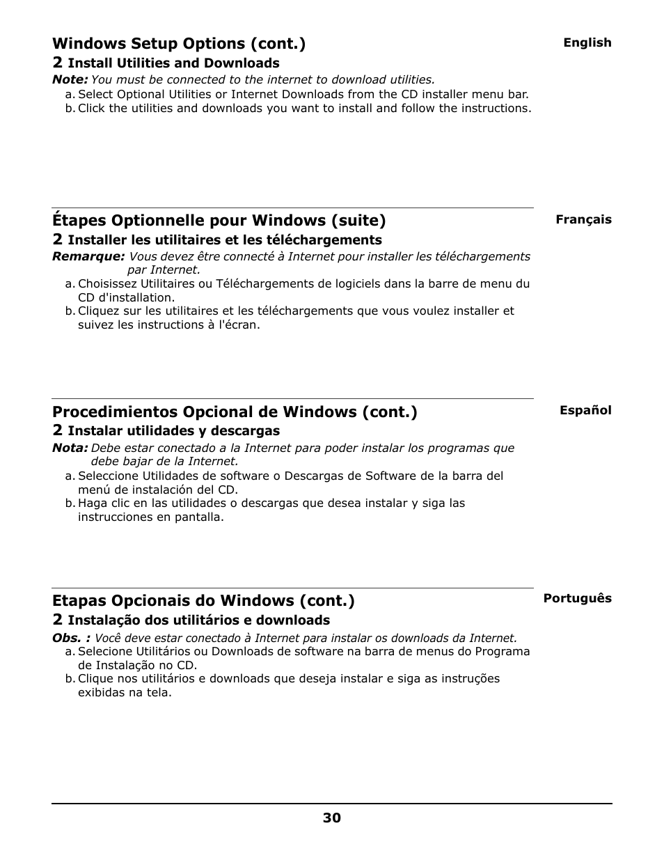 Windows setup options (cont.) 2, Étapes optionnelle pour windows (suite) 2, Procedimientos opcional de windows (cont.) 2 | Etapas opcionais do windows (cont.) 2 | Oki 6150 User Manual | Page 30 / 40
