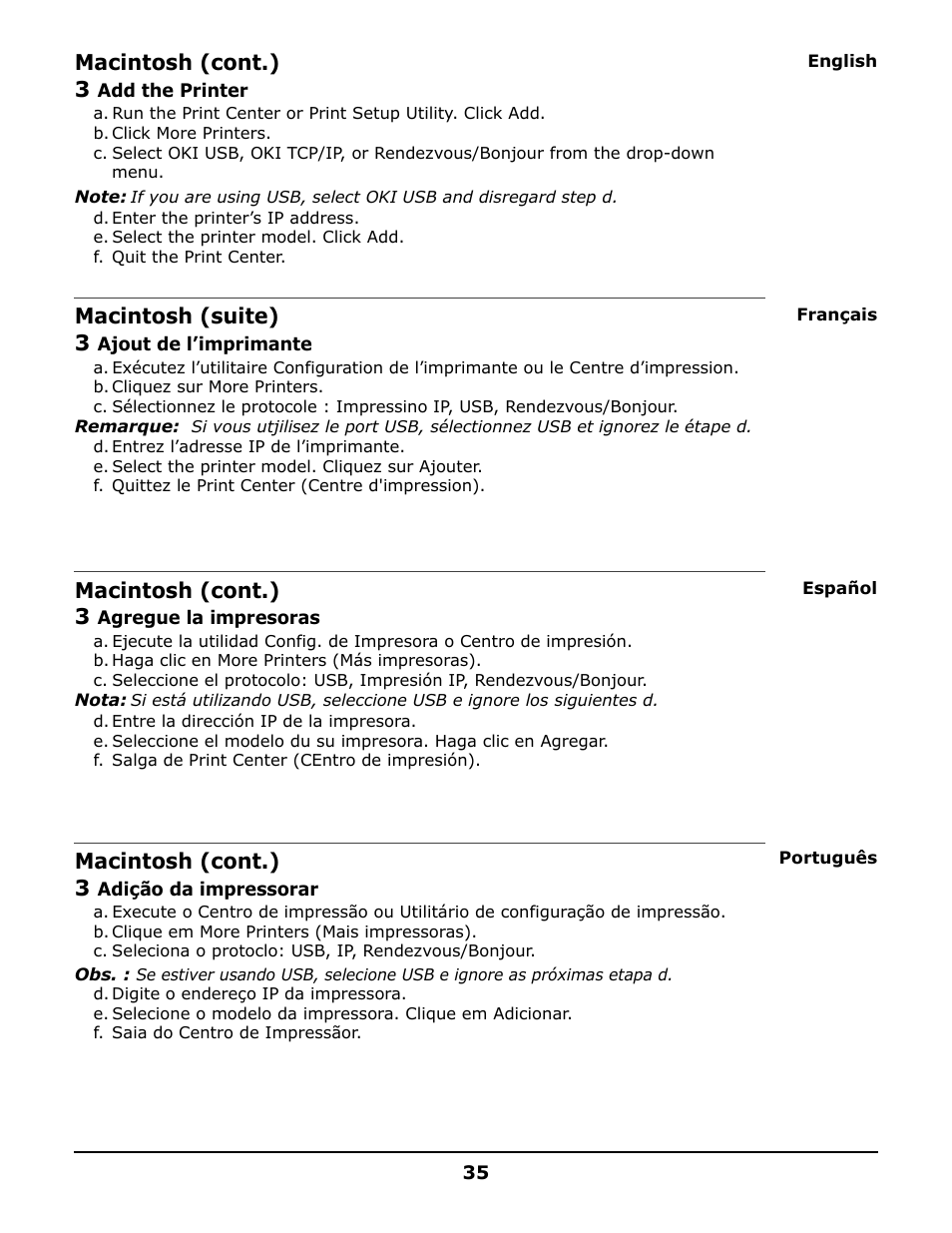 Macintosh (cont.) 3, Macintosh (suite) 3 | Oki 6150 User Manual | Page 35 / 40