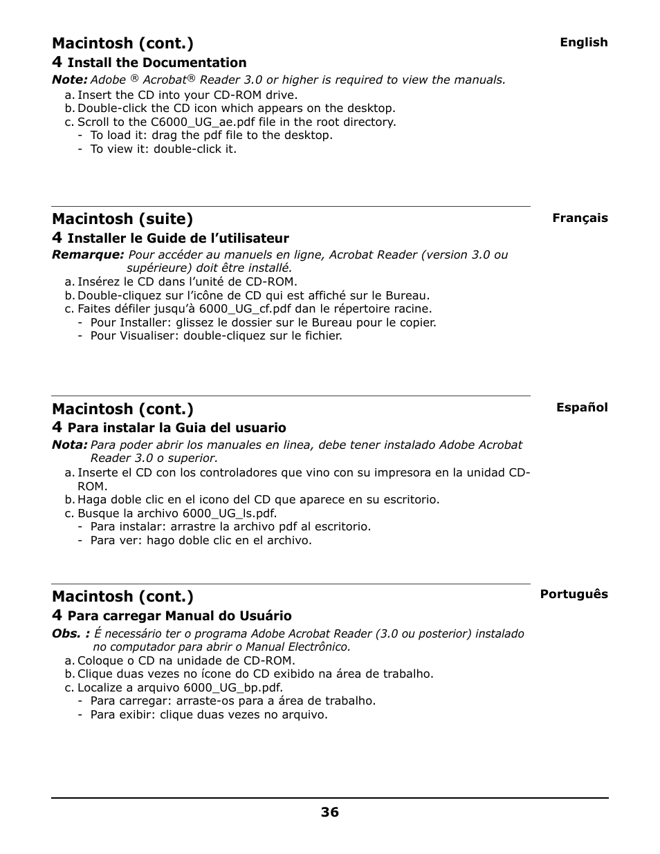 Macintosh (cont.) 4, Macintosh (suite) 4 | Oki 6150 User Manual | Page 36 / 40