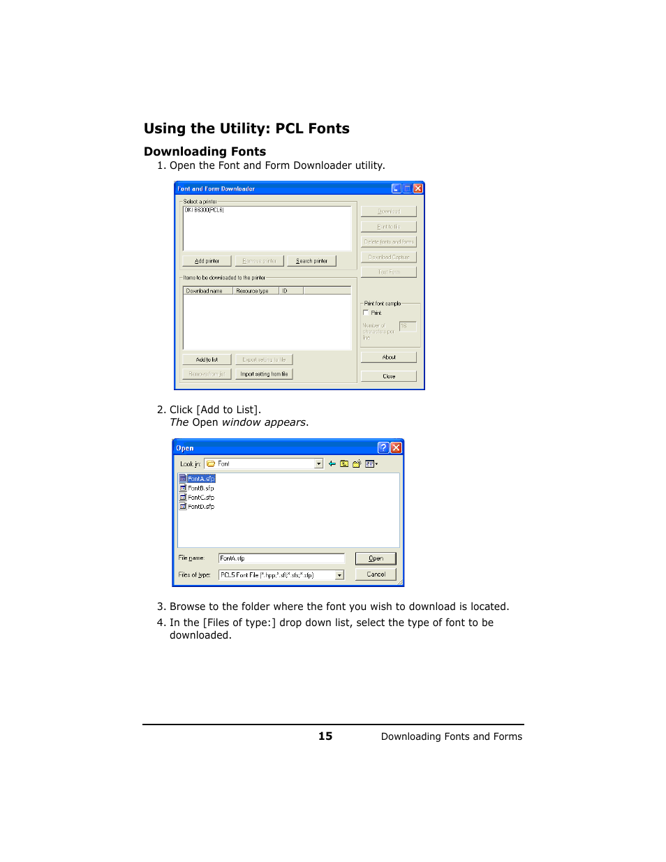 Using the utility: pcl fonts | Oki B 6200n User Manual | Page 15 / 32