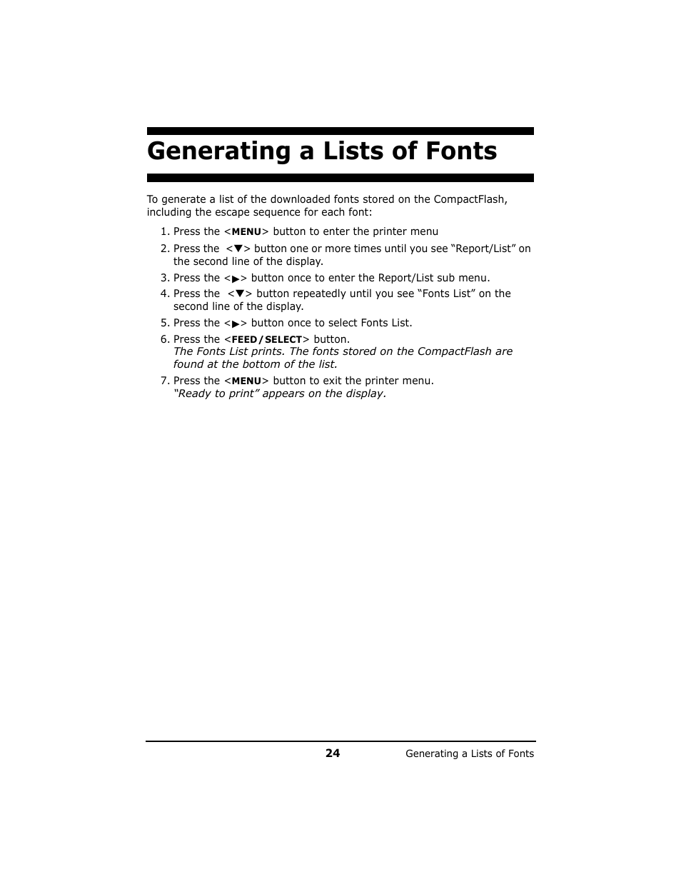 Generating a lists of fonts | Oki B 6200n User Manual | Page 24 / 32