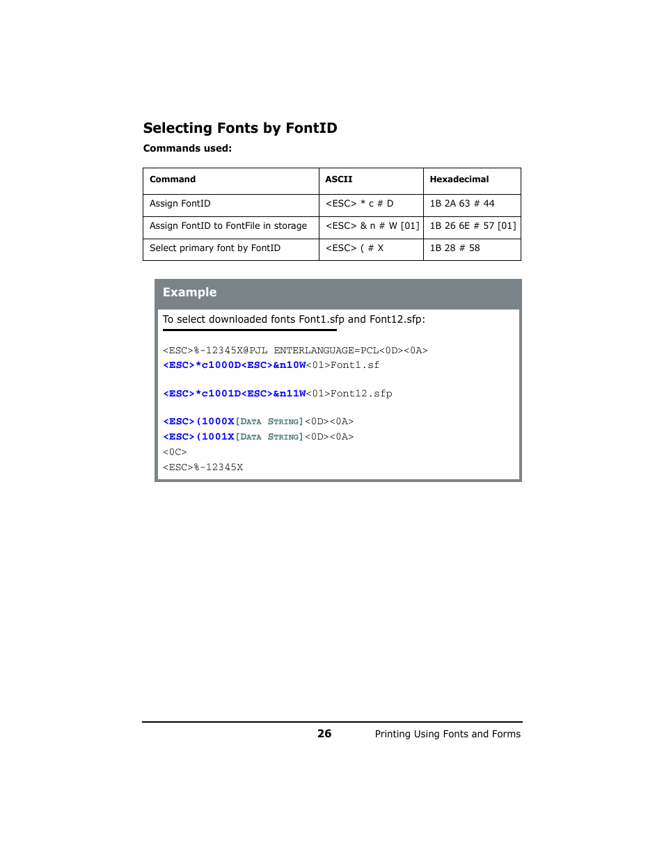 Selecting fonts by fontid | Oki B 6200n User Manual | Page 26 / 32
