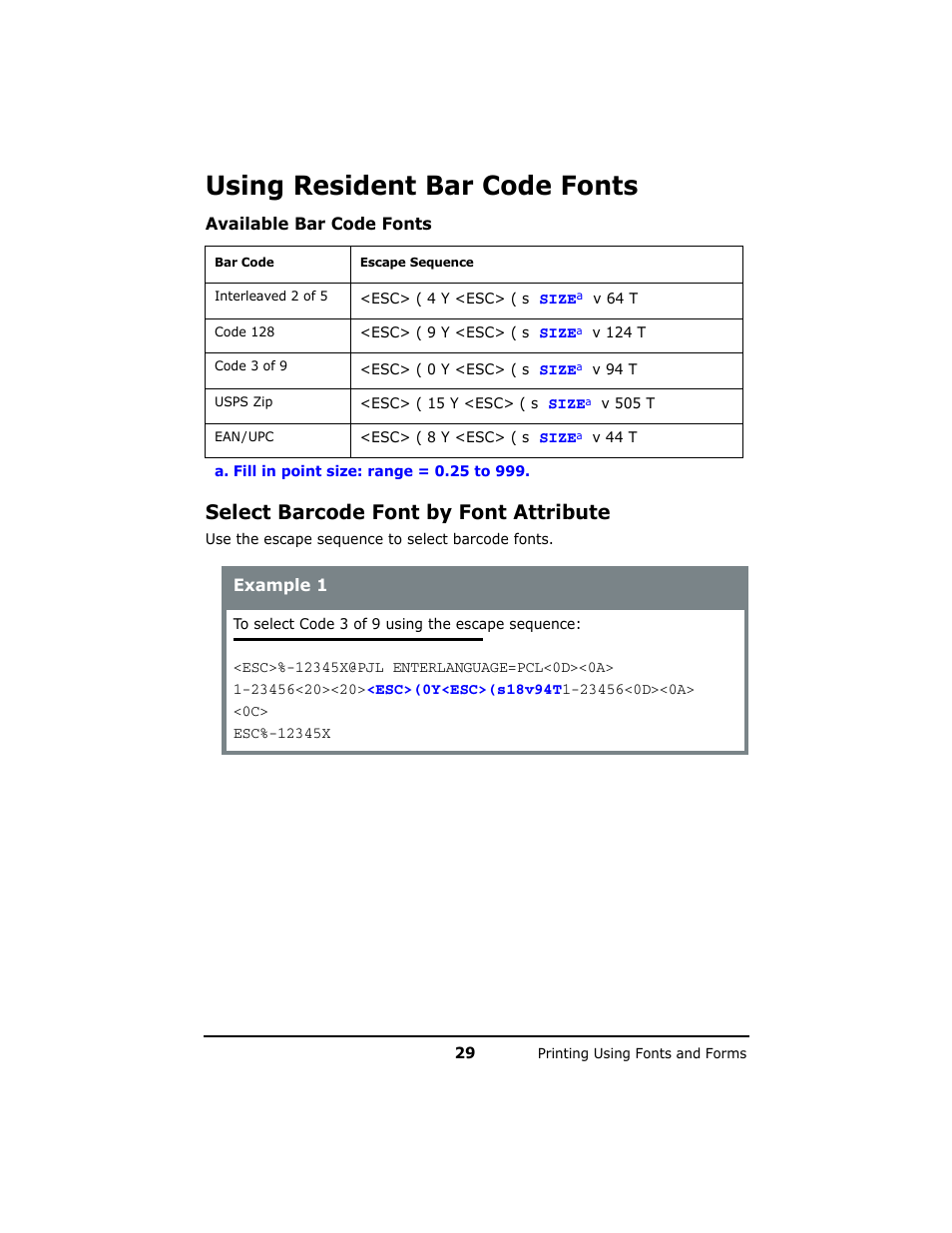 Using resident bar code fonts, Select barcode font by font attribute | Oki B 6200n User Manual | Page 29 / 32