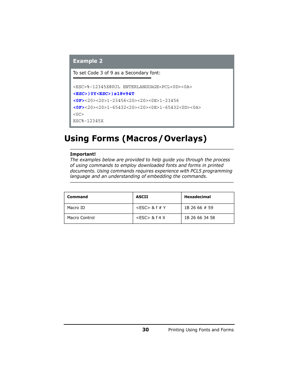 Using forms (macros / overlays), Using forms (macros/overlays) | Oki B 6200n User Manual | Page 30 / 32