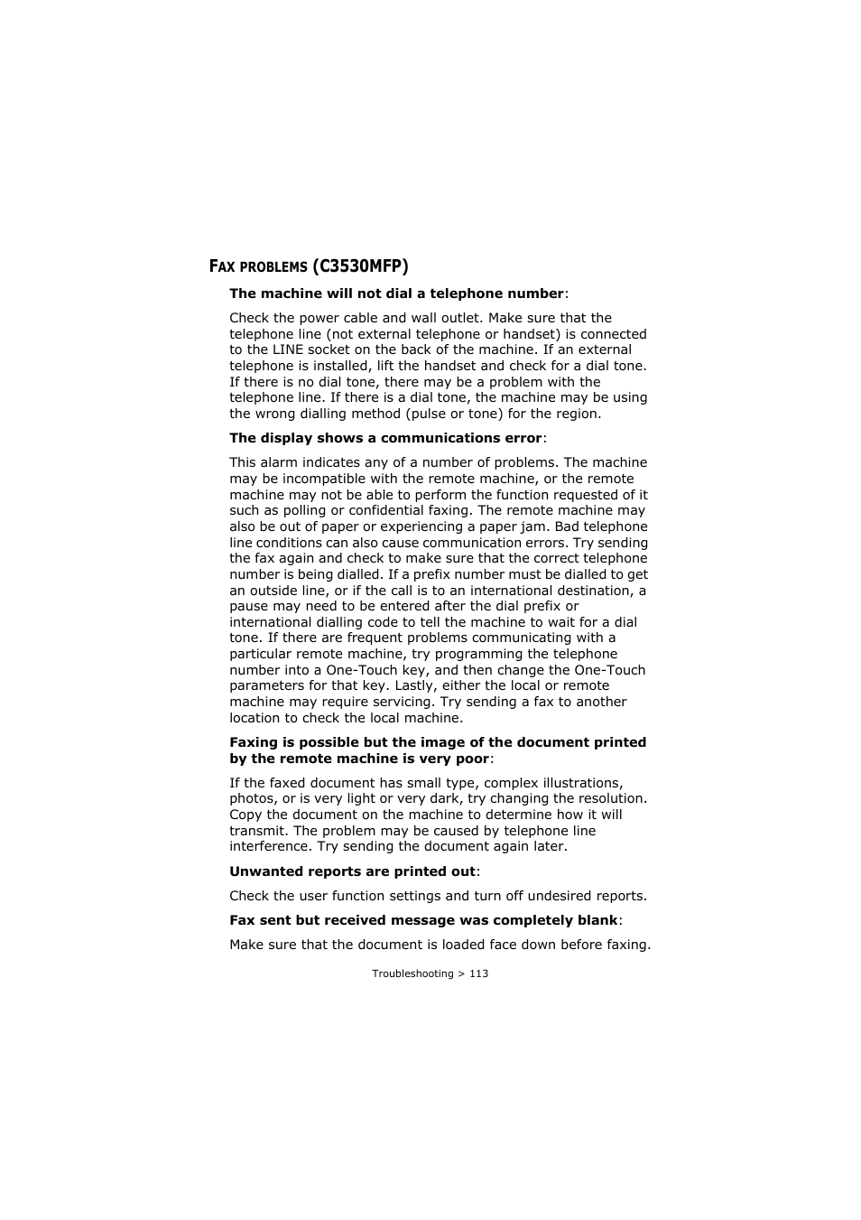 Fax problems (c3530mfp), C3530mfp) | Oki C3520 User Manual | Page 113 / 138