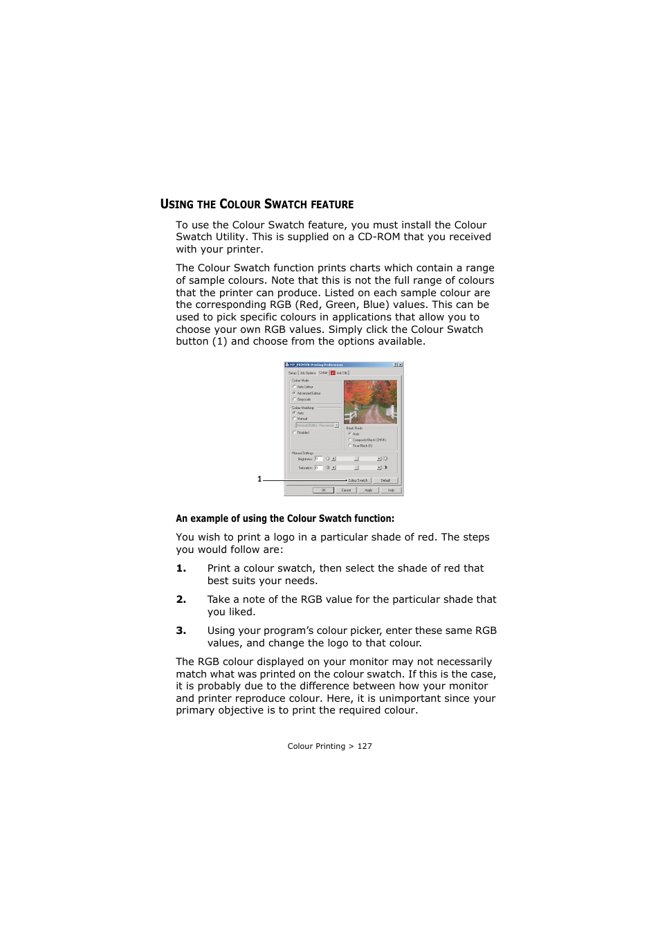 Using the colour swatch feature | Oki C3520 User Manual | Page 127 / 138