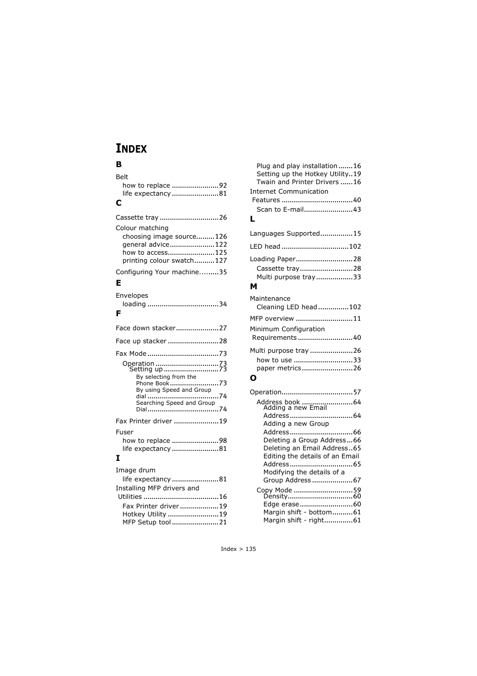 Index, Ndex | Oki C3520 User Manual | Page 135 / 138