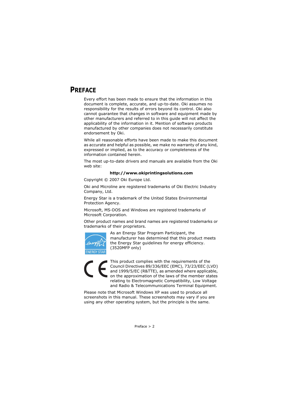 Preface, Reface | Oki C3520 User Manual | Page 2 / 138