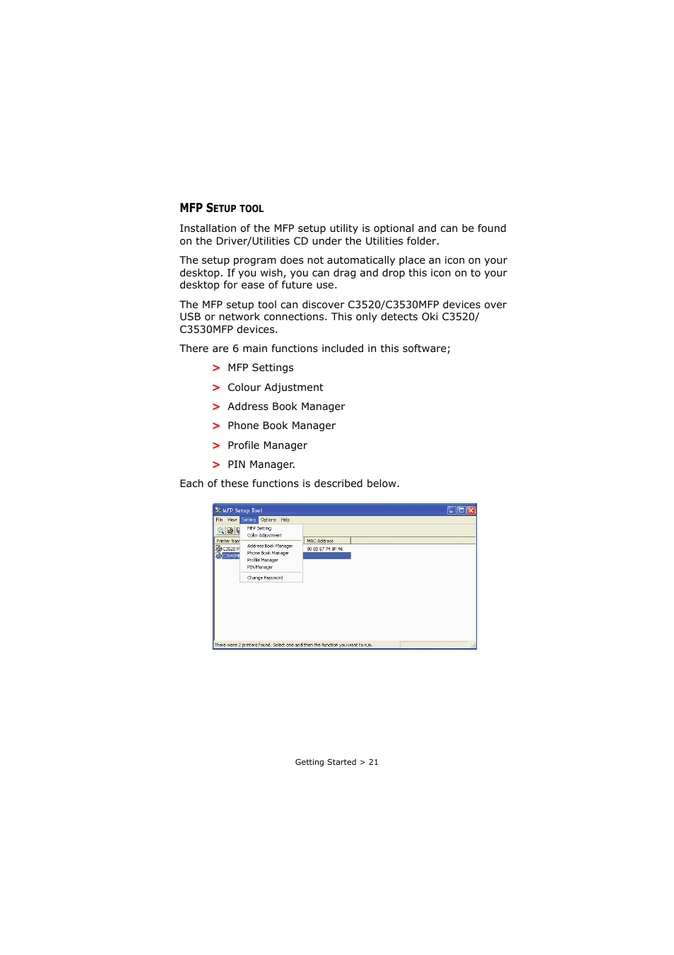 Mfp setup tool | Oki C3520 User Manual | Page 21 / 138