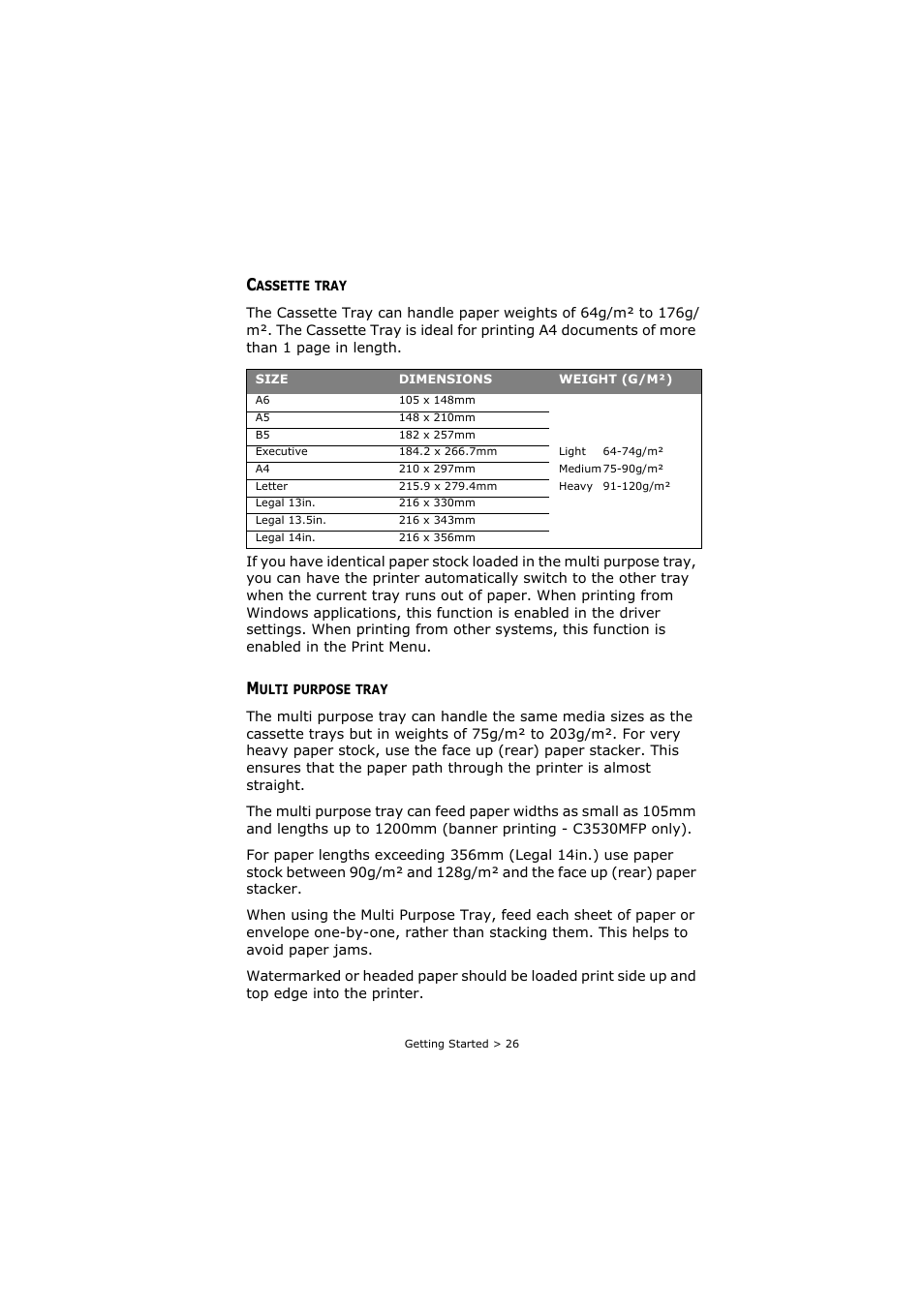 Cassette tray, Multi purpose tray, Cassette tray multi purpose tray | Oki C3520 User Manual | Page 26 / 138