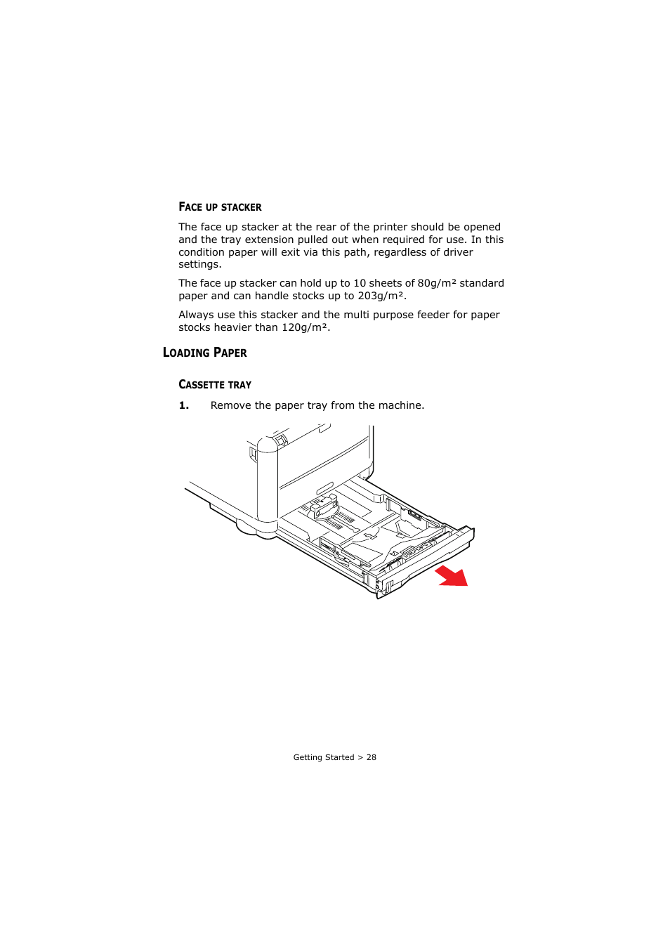 Face up stacker, Loading paper, Cassette tray | Oki C3520 User Manual | Page 28 / 138