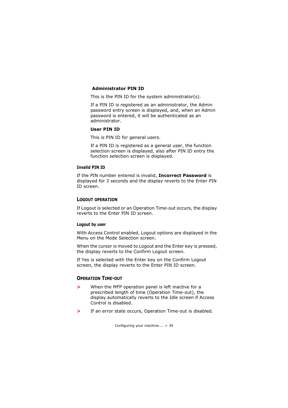 Logout operation, Operation time-out, Logout operation operation time-out | Oki C3520 User Manual | Page 39 / 138