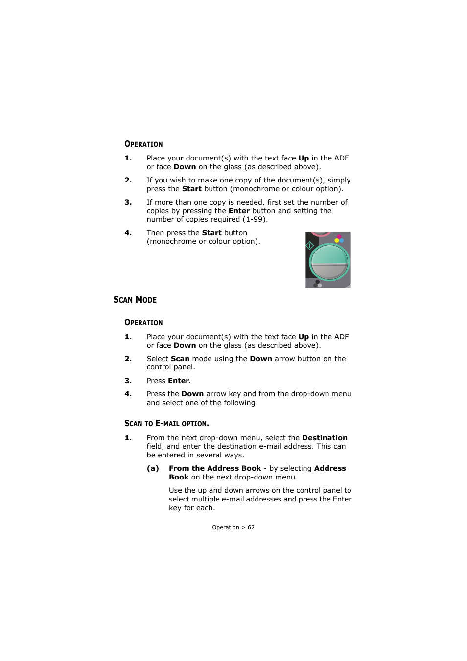 Operation, Scan mode, Scan to e-mail option | Operation scan to e-mail option | Oki C3520 User Manual | Page 62 / 138