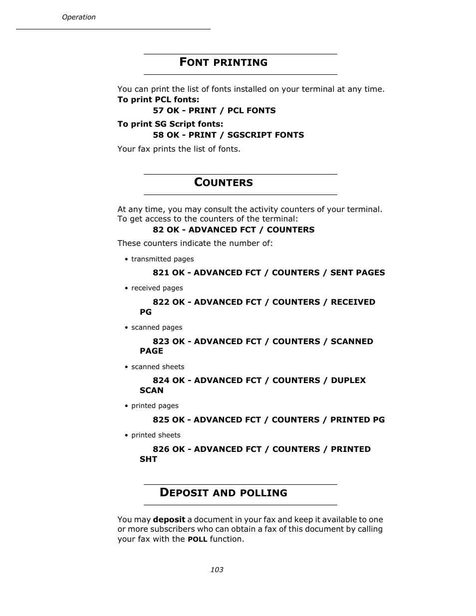 Font printing, Counters, Deposit and polling | Font printing counters deposit and polling, P. 103 | Oki B4545 MFP User Manual | Page 103 / 154