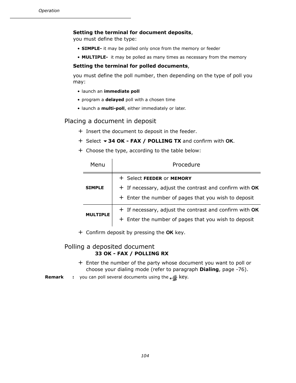 Placing a document in deposit, Polling a deposited document, P. 104 | Oki B4545 MFP User Manual | Page 104 / 154