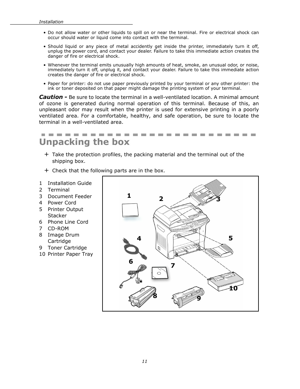 Unpacking the box | Oki B4545 MFP User Manual | Page 11 / 154