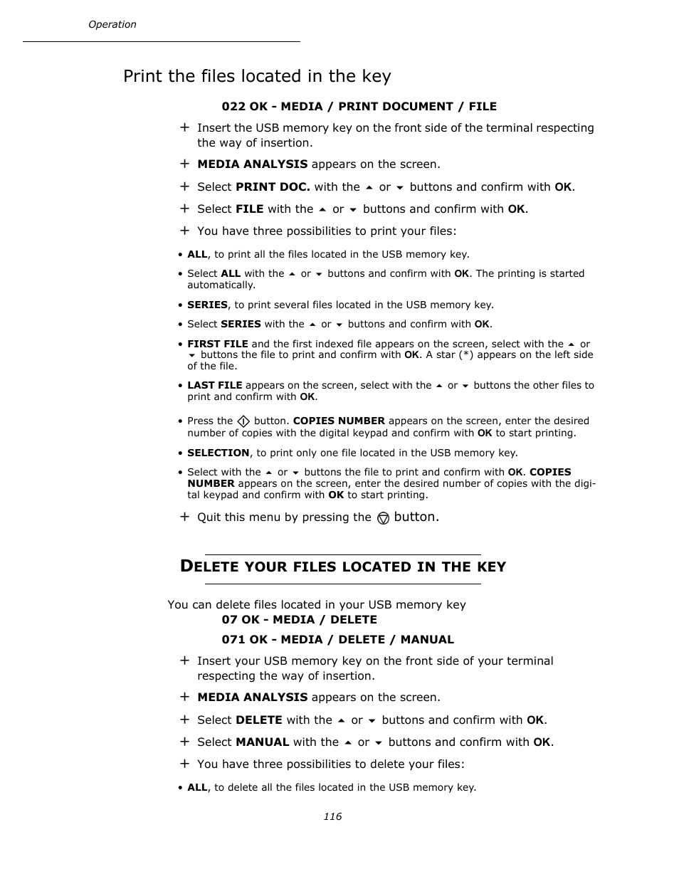 Print the files located in the key, Delete your files located in the key, P. 116 | Oki B4545 MFP User Manual | Page 116 / 154