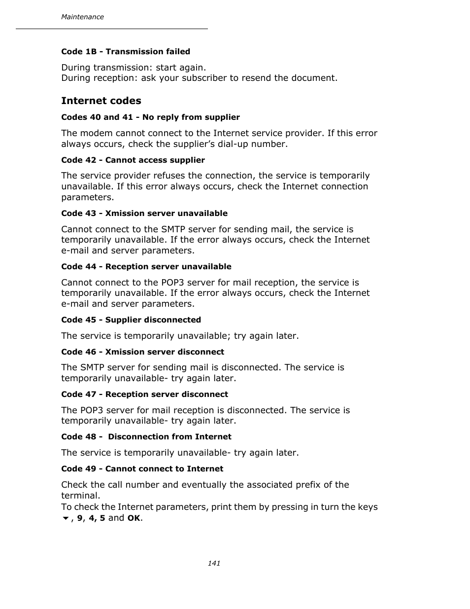 Internet codes | Oki B4545 MFP User Manual | Page 140 / 154