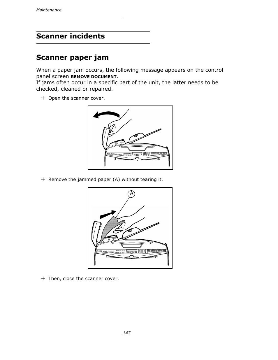 Scanner incidents, Scanner paper jam, Scanner incidents scanner paper jam | Oki B4545 MFP User Manual | Page 146 / 154