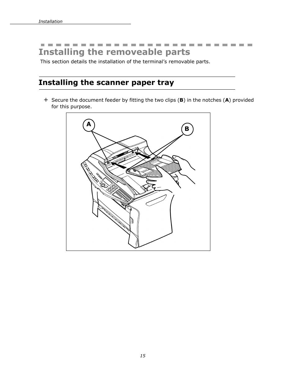 Installing the removeable parts, Installing the scanner paper tray | Oki B4545 MFP User Manual | Page 15 / 154