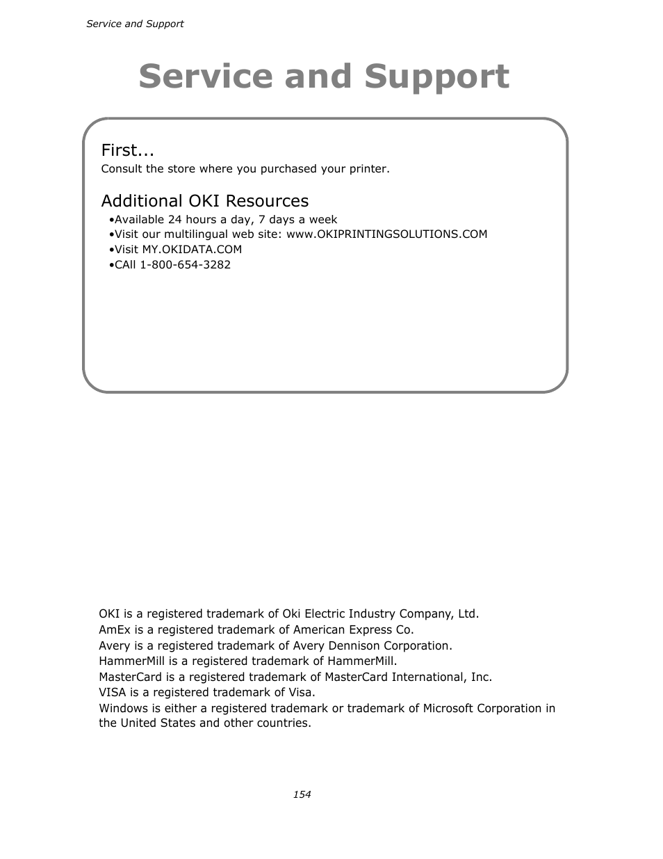 Service and support | Oki B4545 MFP User Manual | Page 153 / 154