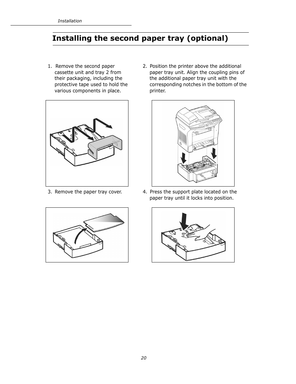 Installing the second paper tray (optional) | Oki B4545 MFP User Manual | Page 20 / 154