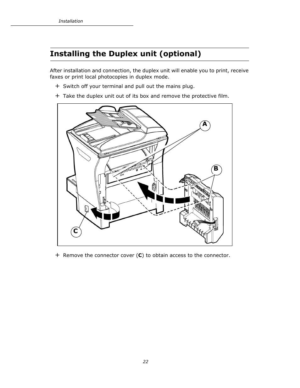 Installing the duplex unit (optional) | Oki B4545 MFP User Manual | Page 22 / 154