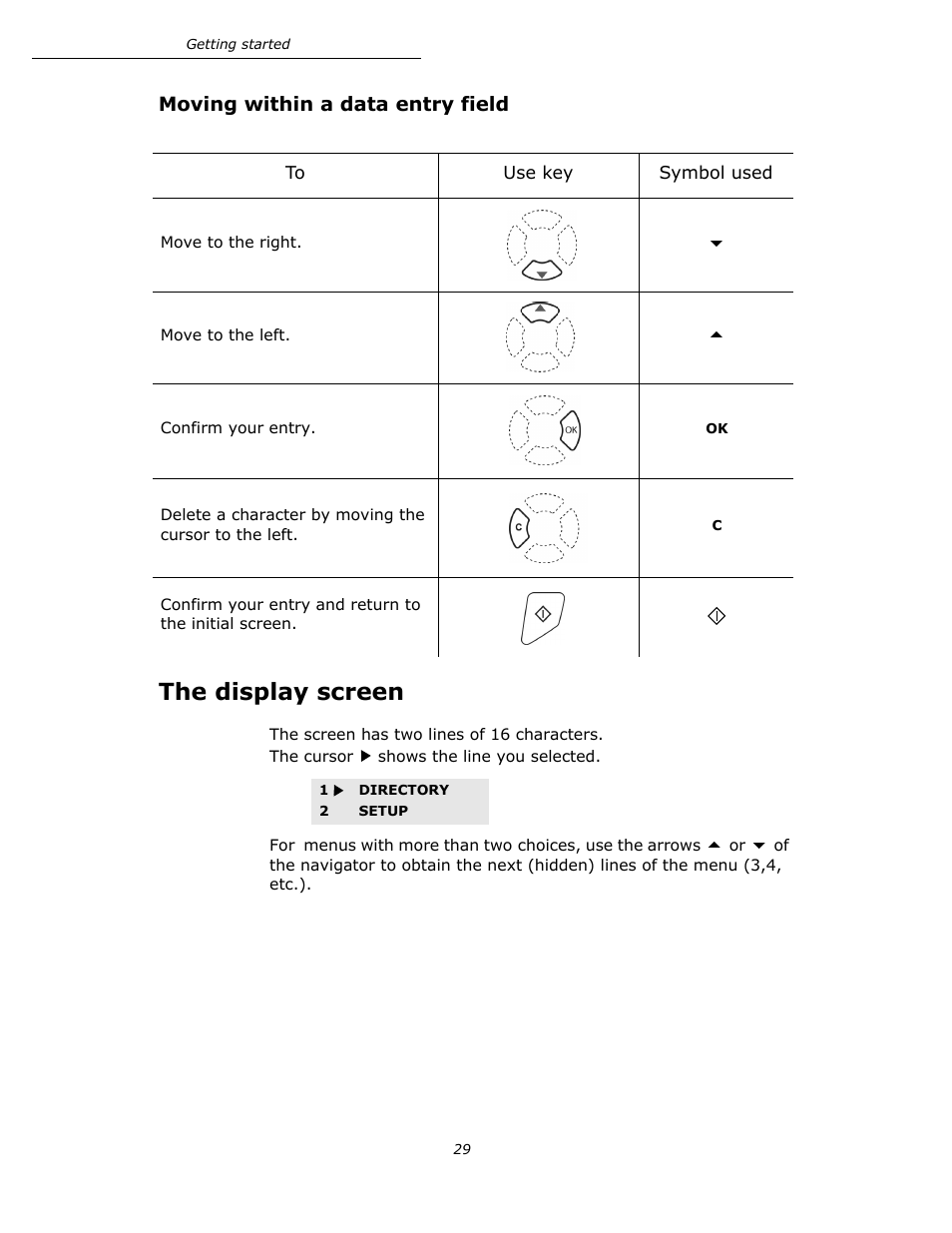 Moving within a data entry field, The display screen | Oki B4545 MFP User Manual | Page 29 / 154