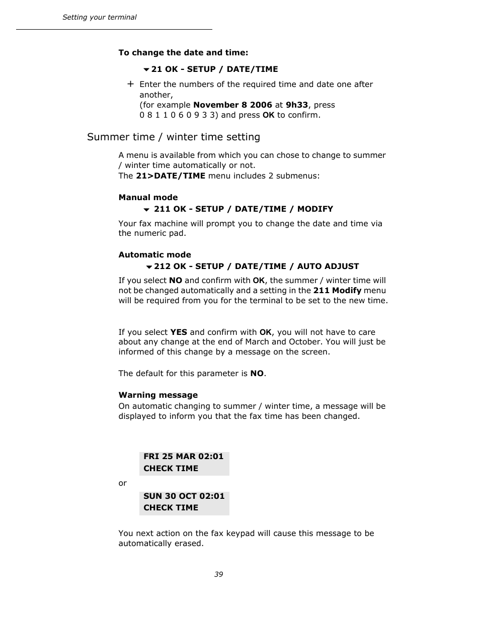 Summer time / winter time setting, P. 39 | Oki B4545 MFP User Manual | Page 39 / 154