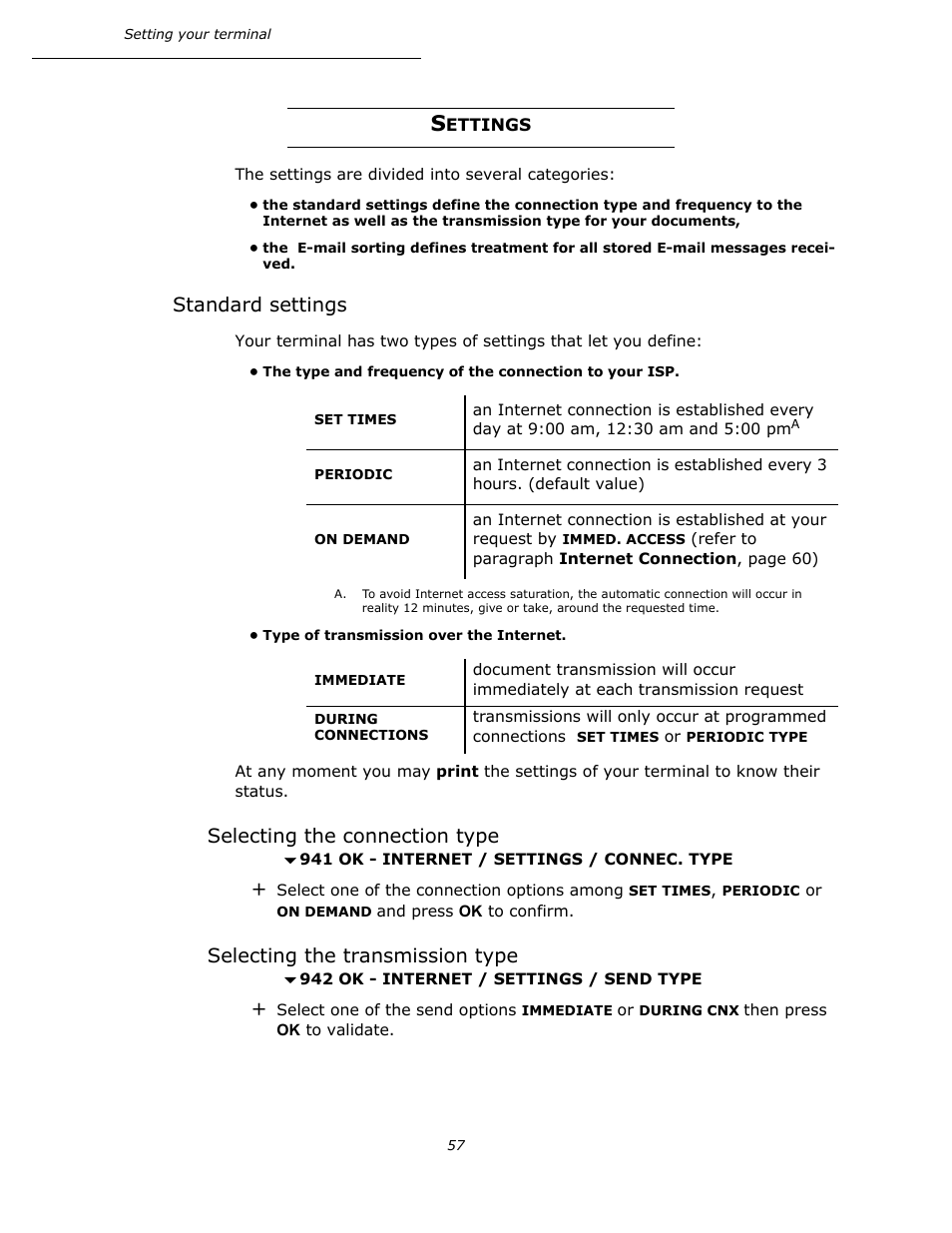 Settings, Standard settings, Selecting the connection type | Selecting the transmission type, P. 57 | Oki B4545 MFP User Manual | Page 57 / 154