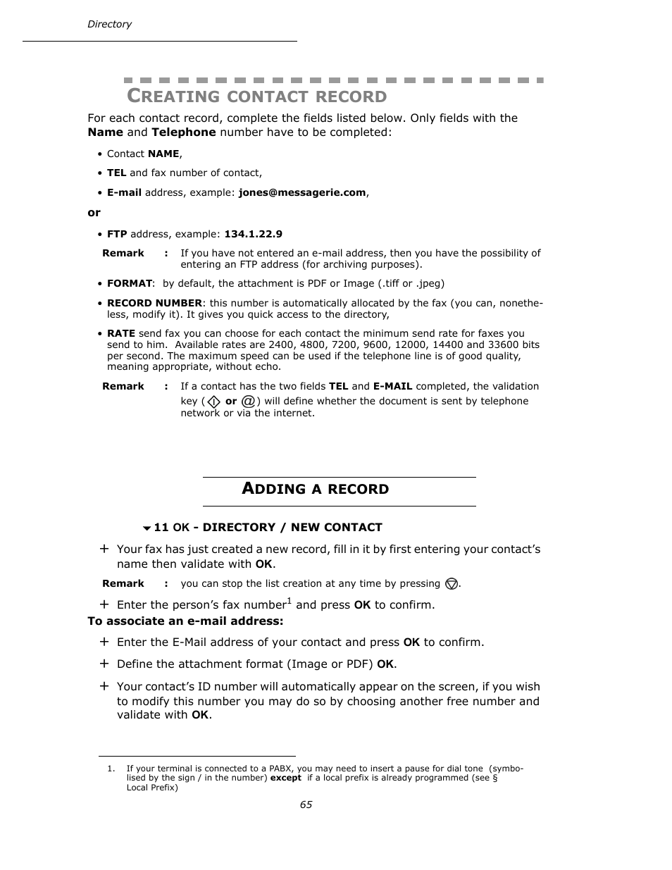 Creating contact record, Adding a record, P. 65 | Reating, Contact, Record | Oki B4545 MFP User Manual | Page 65 / 154