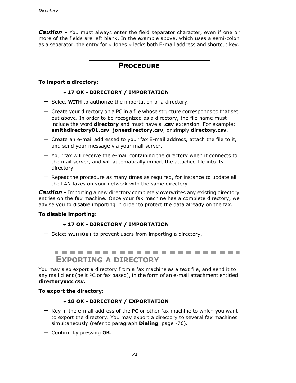 Procedure, Exporting a directory, P. 71 | Xporting, Directory | Oki B4545 MFP User Manual | Page 71 / 154