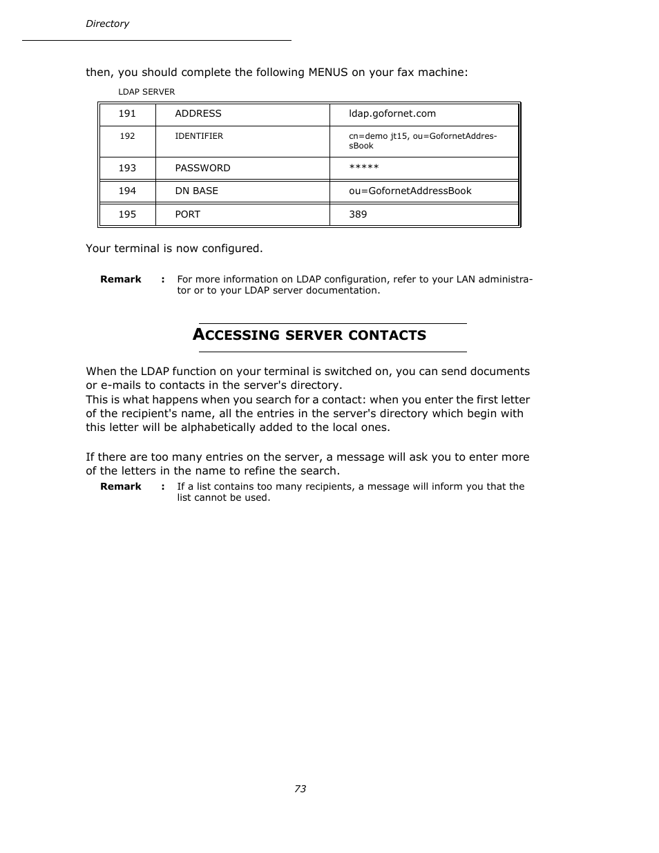 Accessing server contacts, Ccessing, Server | Contacts | Oki B4545 MFP User Manual | Page 73 / 154