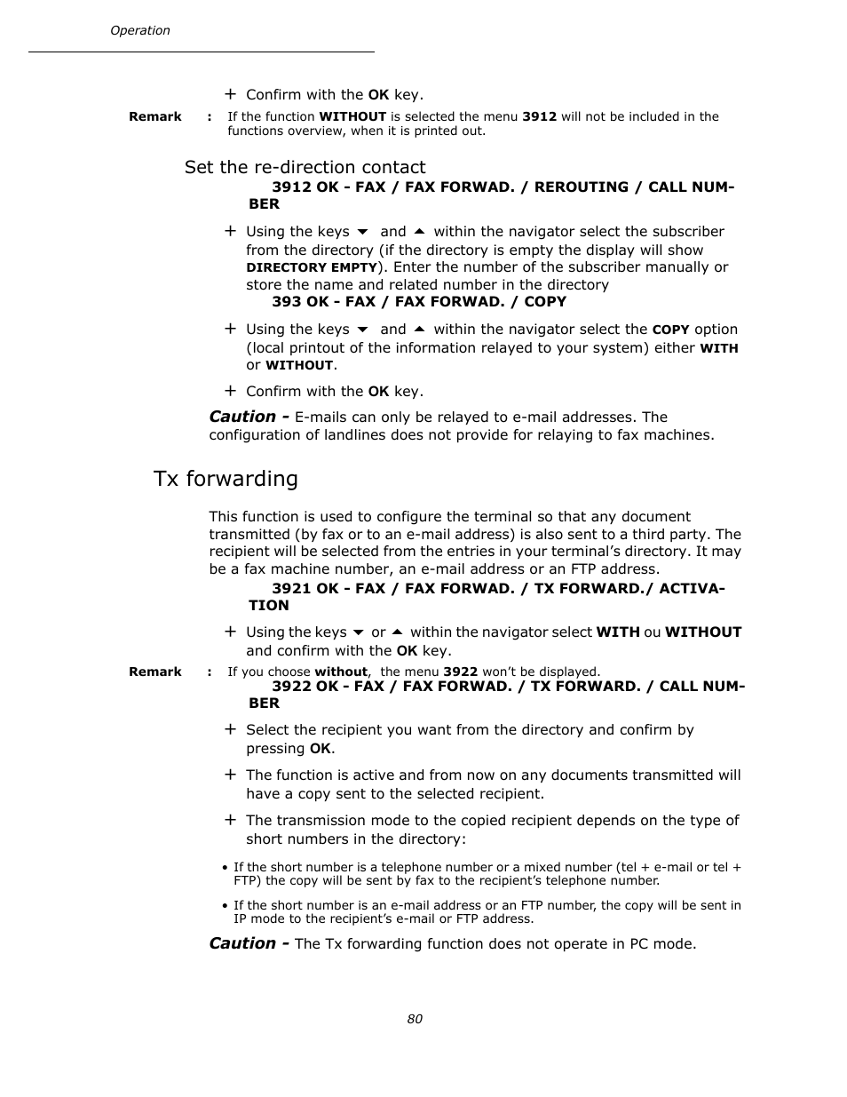 Set the re-direction contact, Tx forwarding, P. 80 | Oki B4545 MFP User Manual | Page 80 / 154