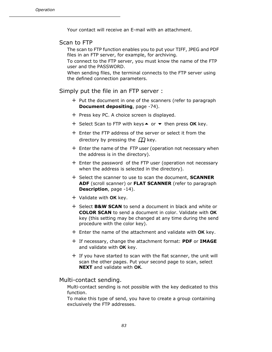 Scan to ftp, Simply put the file in an ftp server, Multi-contact sending | Oki B4545 MFP User Manual | Page 83 / 154