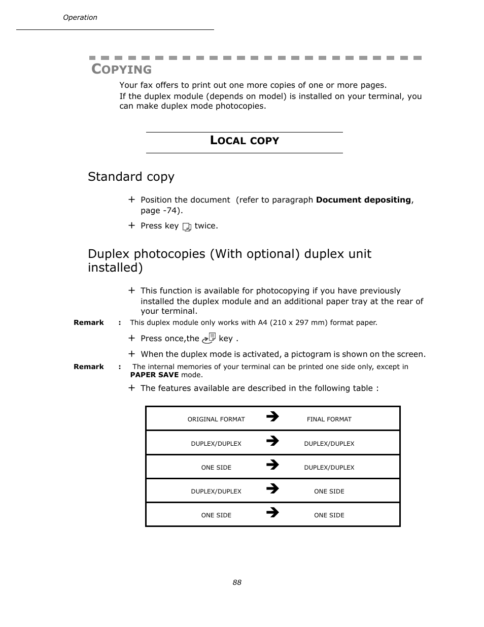 Copying, Local copy, Standard copy | Opying | Oki B4545 MFP User Manual | Page 88 / 154