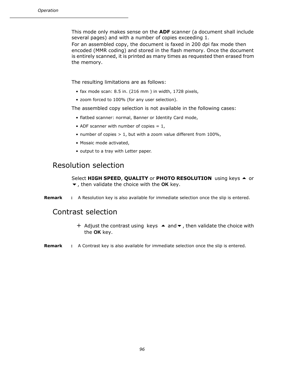 Resolution selection, Contrast selection | Oki B4545 MFP User Manual | Page 96 / 154